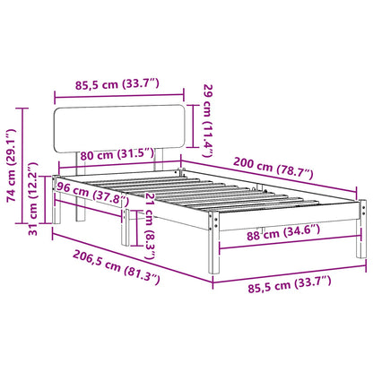 Rám Postele S Čelo Přírodní 80 X 200 Cm Masivní Borové Dřevo