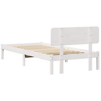Rám Postele S Čelo Bílá 75 X 190 Cm Masivní Borové Dřevo
