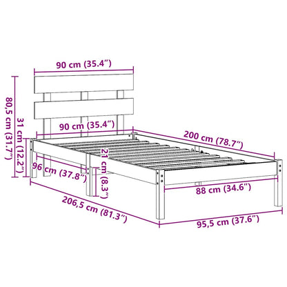 Rám Postele S Čelo Hnědá 90 X 200 Cm Masivní Borové Dřevo