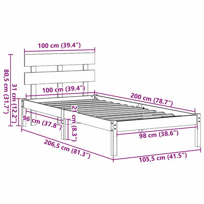 Rám Postele S Čelo Hnědá 100 X 200 Cm Masivní Borové Dřevo