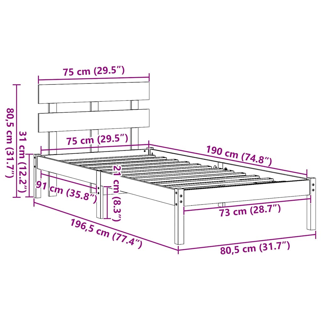 Rám Postele S Čelo Hnědá 75 X 190 Cm Masivní Borové Dřevo