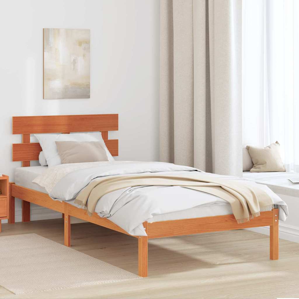 Rám Postele S Čelo Hnědá 75 X 190 Cm Masivní Borové Dřevo