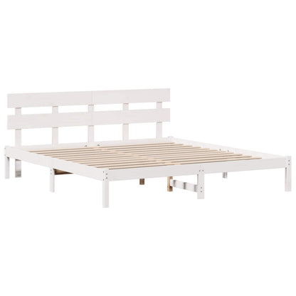 Rám Postele S Čelo Bílá 200 X 200 Cm Masivní Borové Dřevo