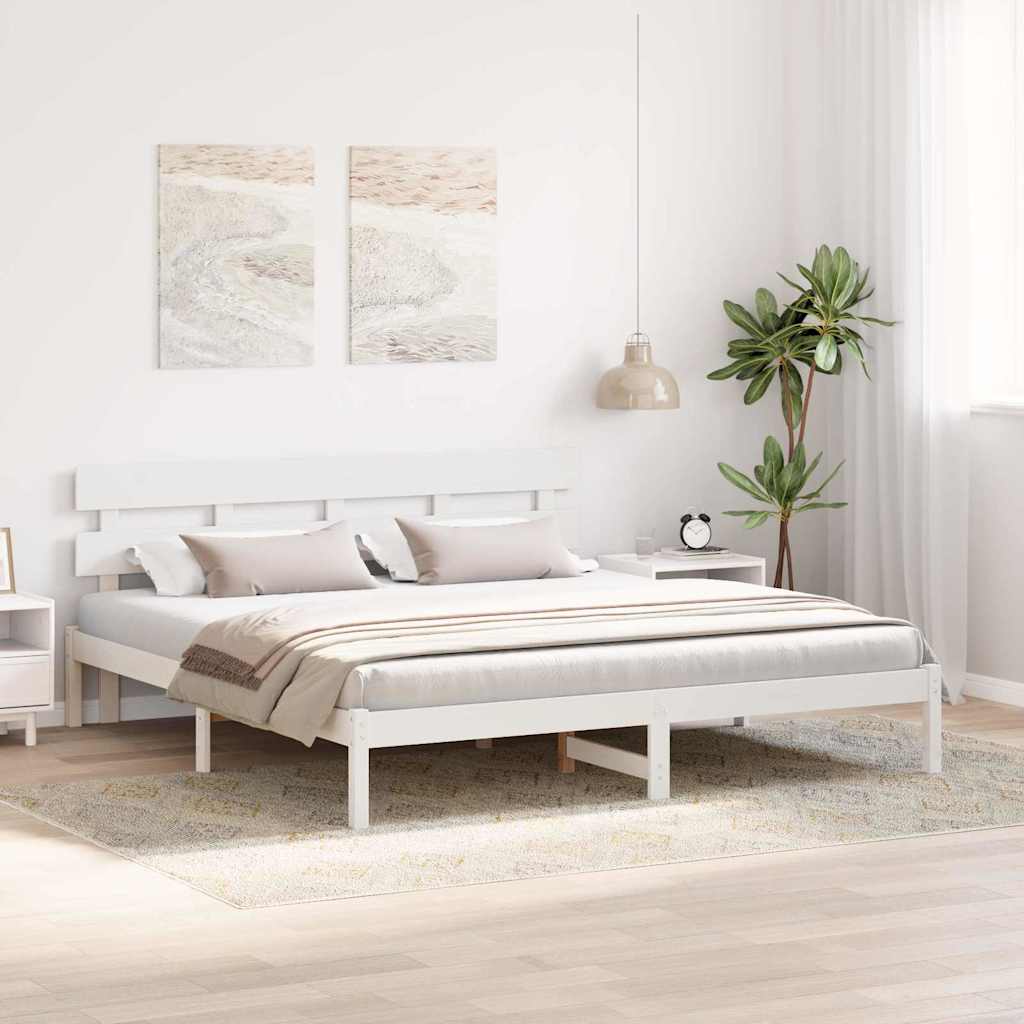 Rám Postele S Čelo Bílá 180 X 200 Cm Masivní Borové Dřevo