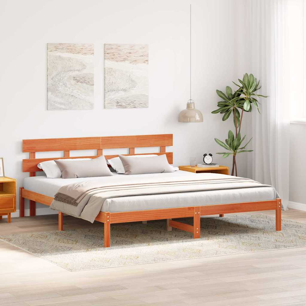 Rám Postele S Čelo Hnědá 180 X 200 Cm Masivní Borové Dřevo