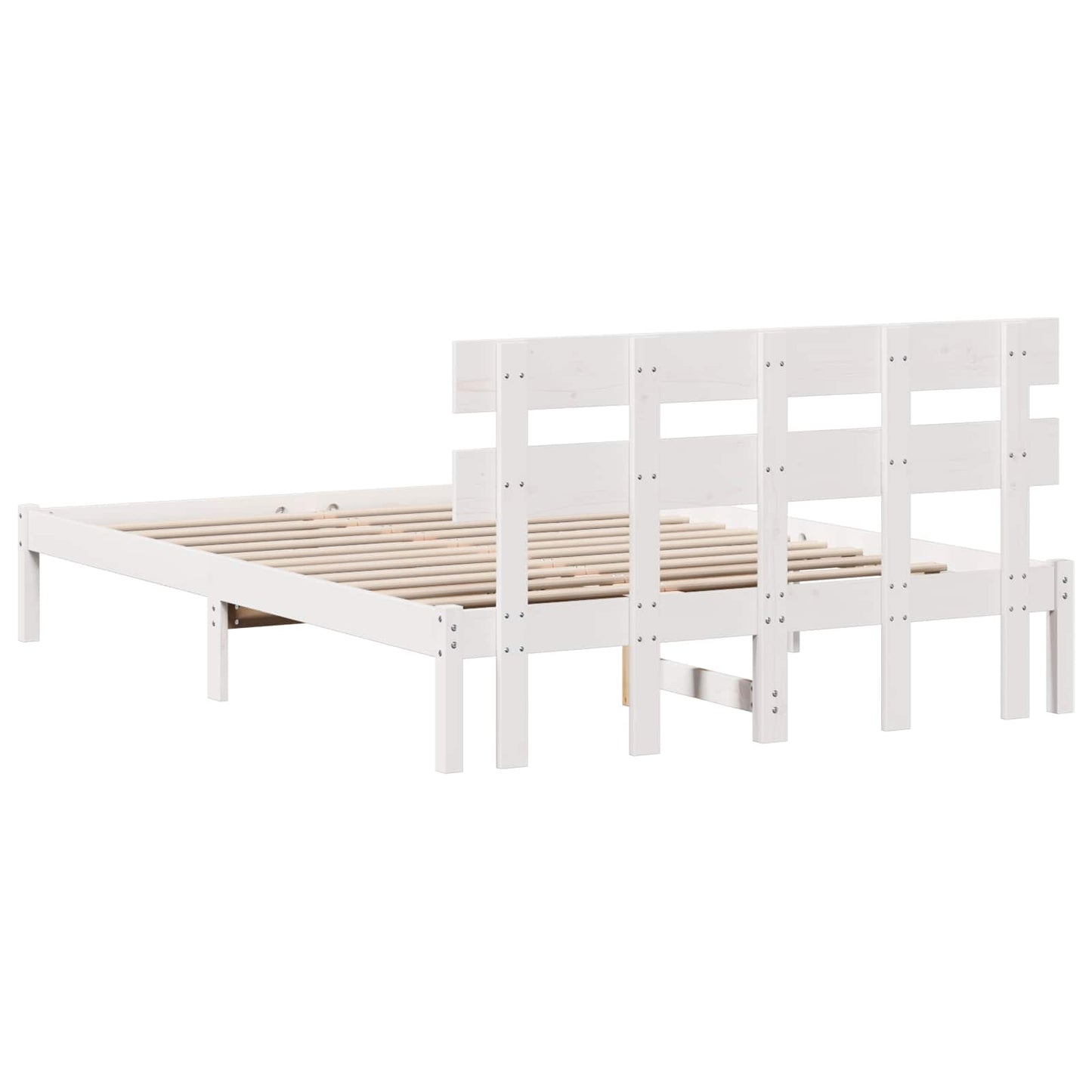 Rám Postele S Čelo Bílá 150 X 200 Cm Masivní Borové Dřevo