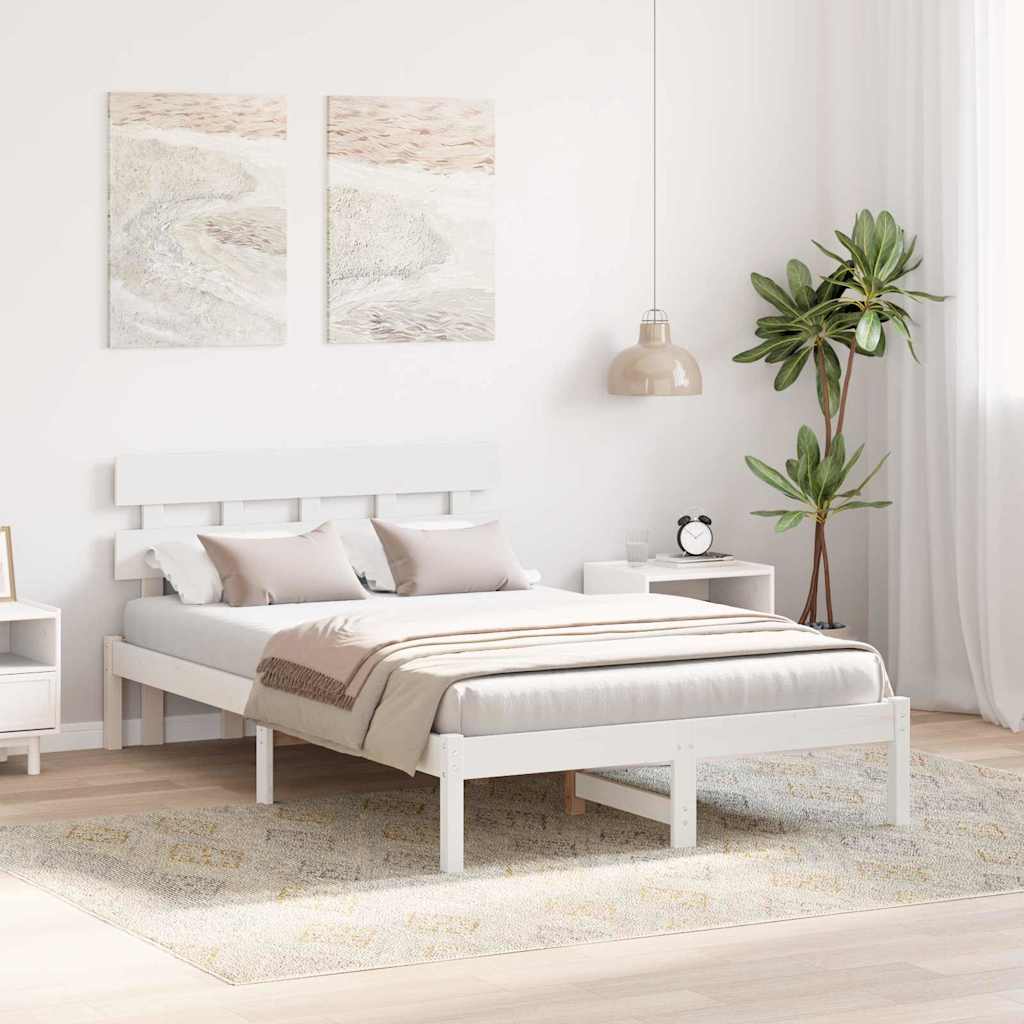 Rám Postele S Čelo Bílá 120 X 190 Cm Masivní Borové Dřevo
