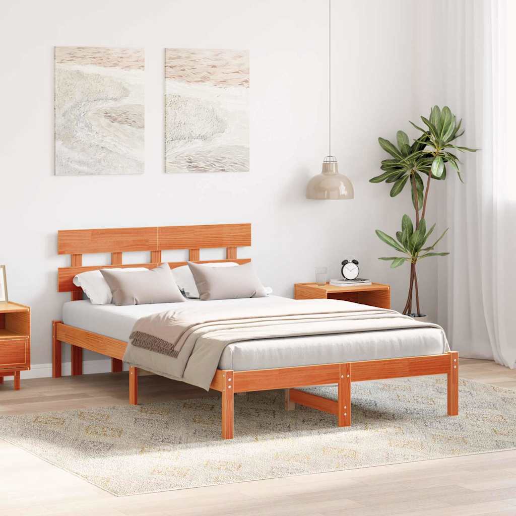 Rám Postele S Čelo Hnědá 120 X 190 Cm Masivní Borové Dřevo