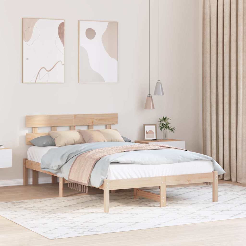 Rám Postele S Čelo Hnědá 140 X 190 Cm Masivní Borové Dřevo