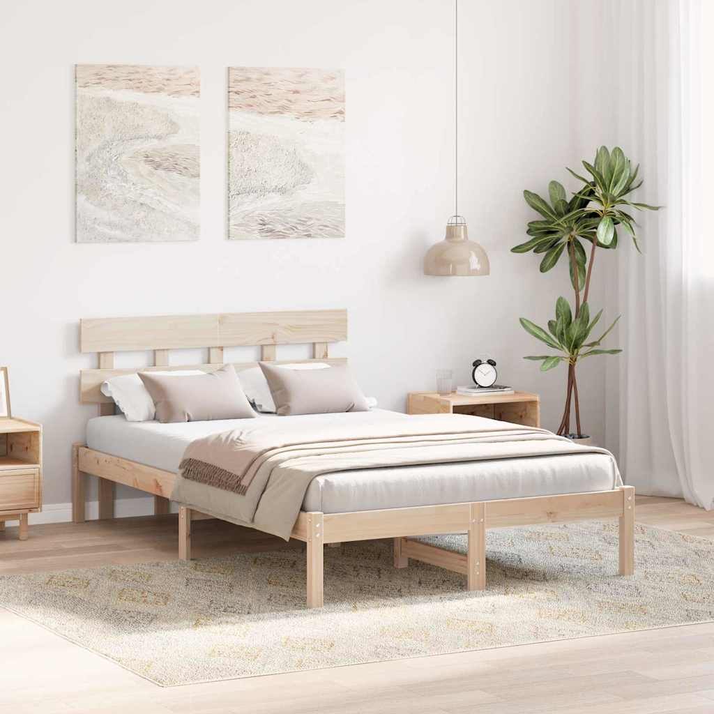 Rám Postele S Čelo Hnědá 140 X 190 Cm Masivní Borové Dřevo