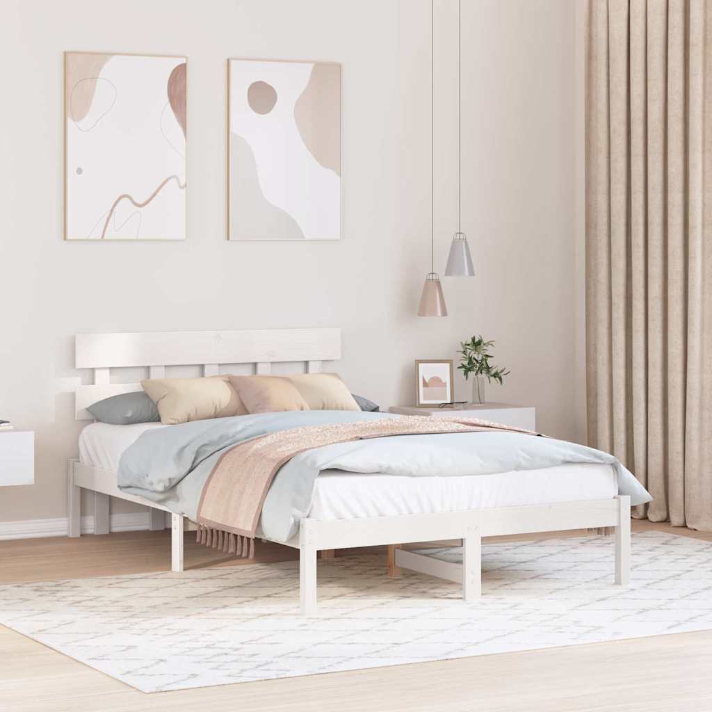 Rám Postele S Čelo Bílá 140 X 190 Cm Masivní Borové Dřevo