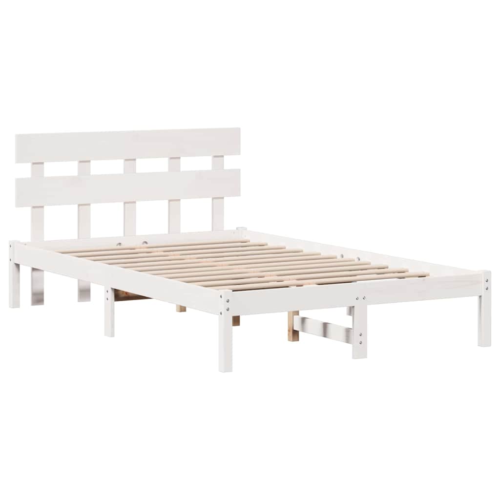 Rám Postele S Čelo Bílá 140 X 190 Cm Masivní Borové Dřevo