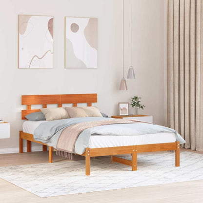 Rám Postele S Čelo Hnědá 135 X 190 Cm Masivní Borové Dřevo
