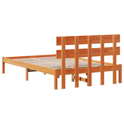 Rám Postele S Čelo Hnědá 135 X 190 Cm Masivní Borové Dřevo