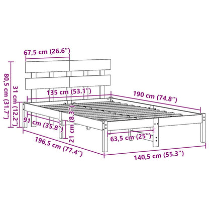 Rám Postele S Čelo Hnědá 135 X 190 Cm Masivní Borové Dřevo