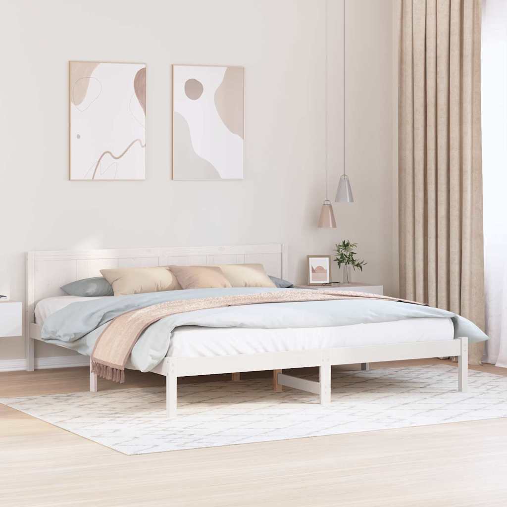 Rám Postele Bílá 200 X 200 Cm Masivní Borové Dřevo