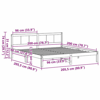Rám Postele Bílá 200 X 200 Cm Masivní Borové Dřevo