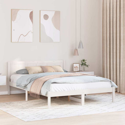 Rám Postele Bílá 150 X 200 Cm Masivní Borové Dřevo