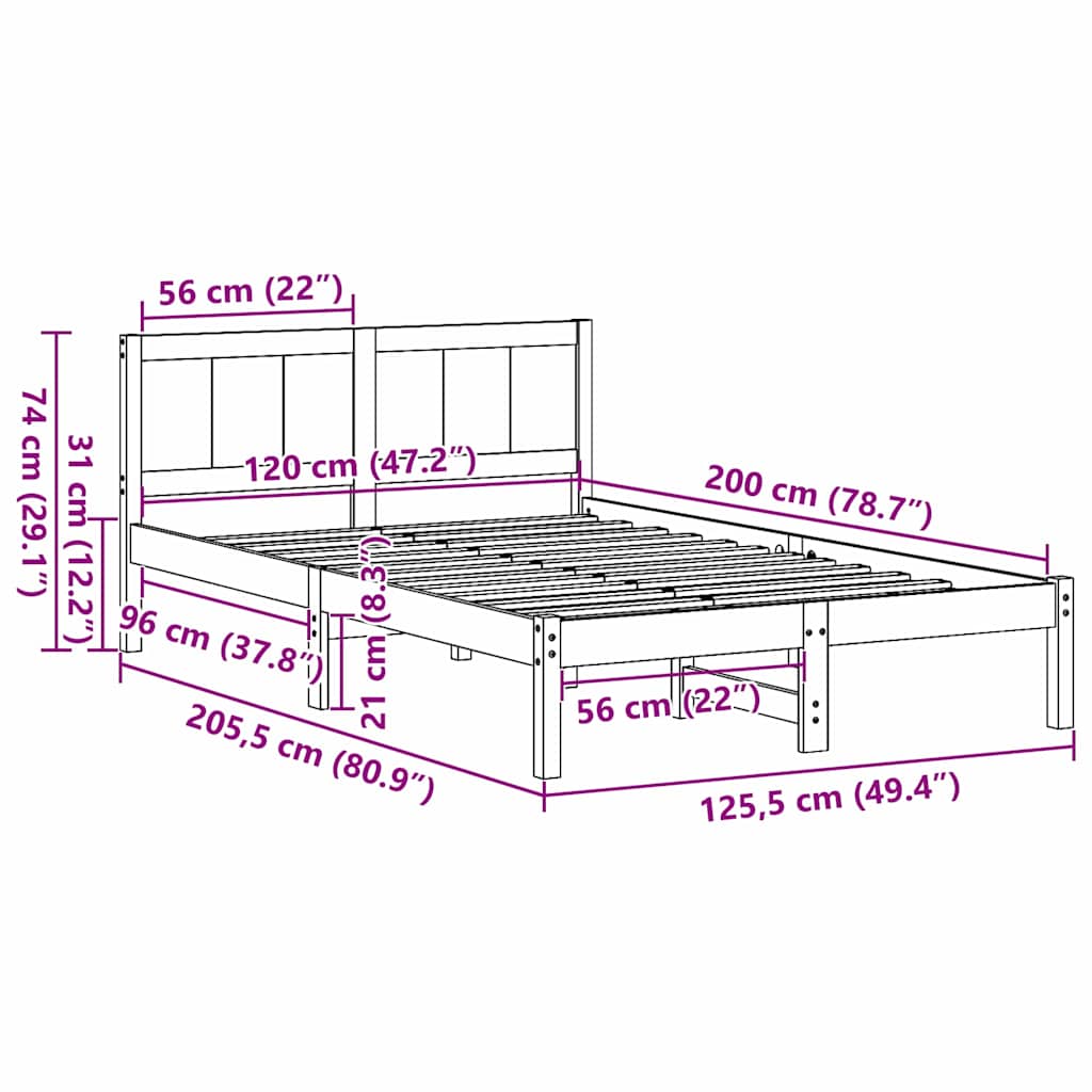Rám Postele Hnědá 120 X 200 Cm Masivní Borové Dřevo