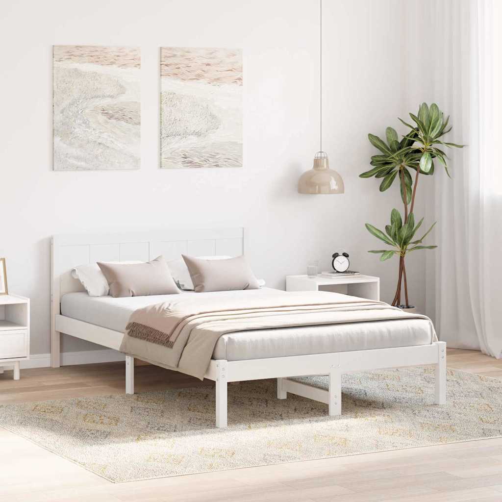 Rám Postele Bílá 135 X 190 Cm Masivní Borové Dřevo