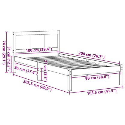 Rám Postele Hnědá 100 X 200 Cm Masivní Borové Dřevo