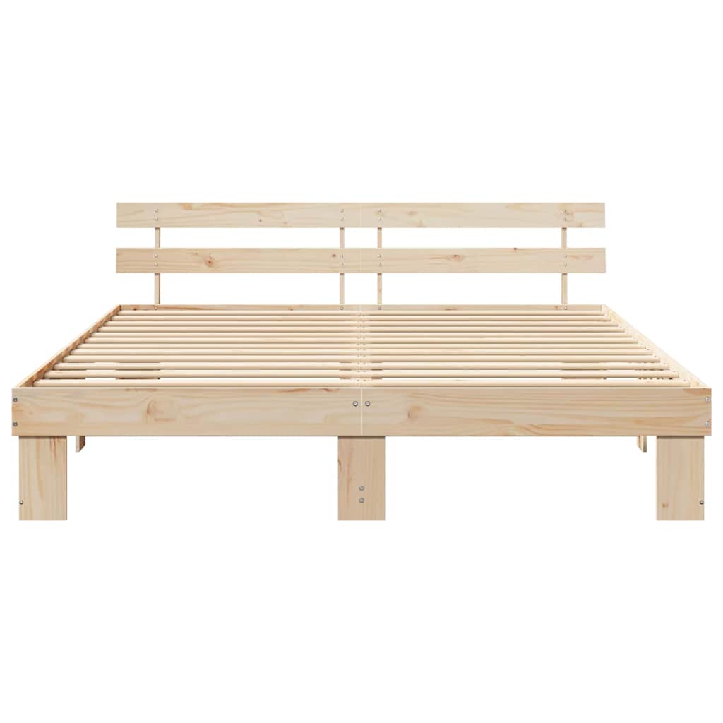 Rám Postele S Čelo Přírodní 200 X 200 Cm Masivní Borové Dřevo