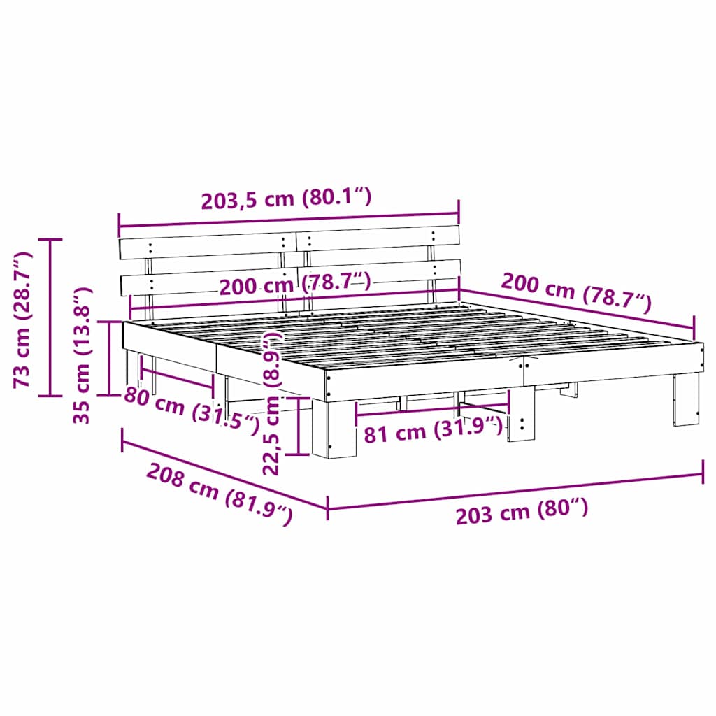 Rám Postele S Čelo Přírodní 200 X 200 Cm Masivní Borové Dřevo