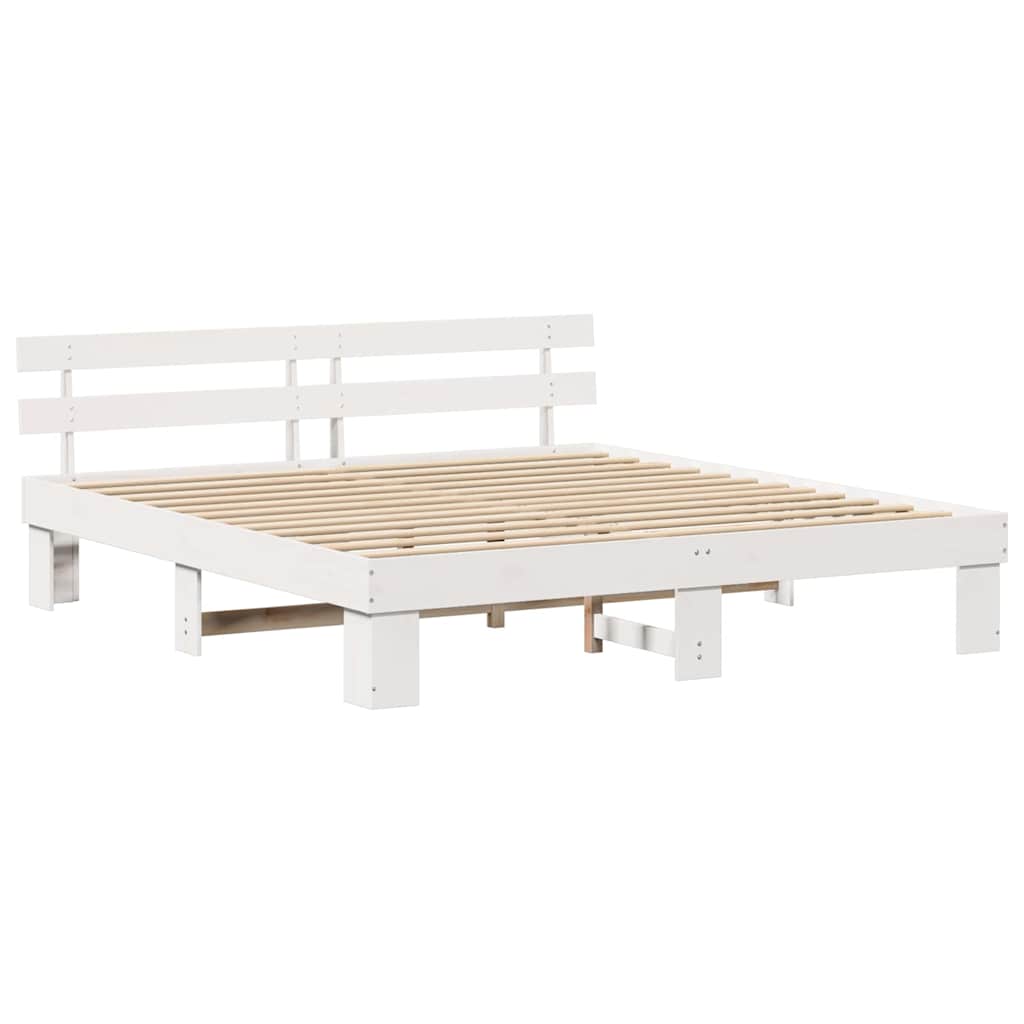Rám Postele S Čelo Bílá 200 X 200 Cm Masivní Borové Dřevo