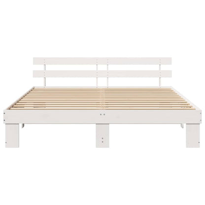 Rám Postele S Čelo Bílá 200 X 200 Cm Masivní Borové Dřevo