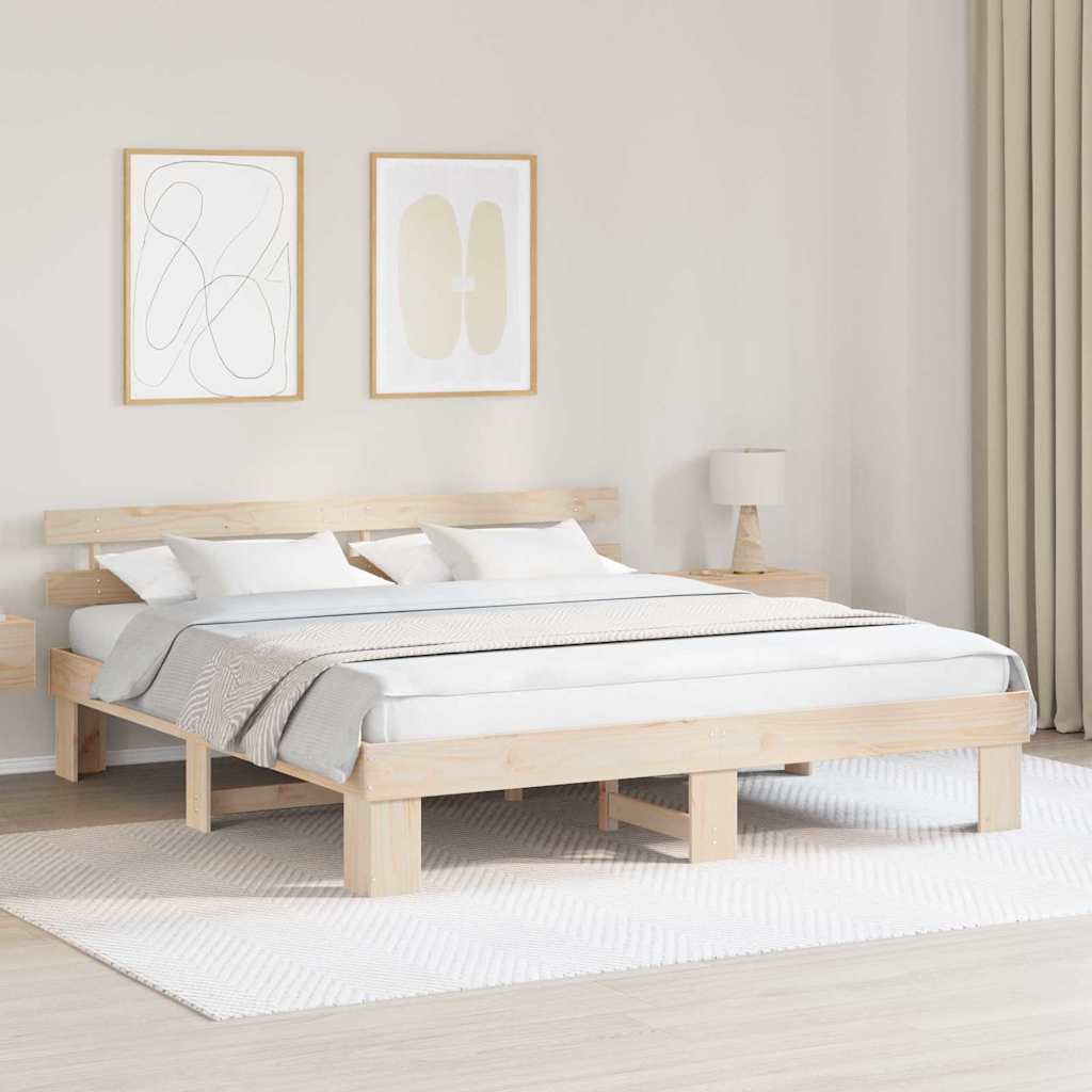 Rám Postele S Čelo Přírodní 180 X 200 Cm Masivní Borové Dřevo