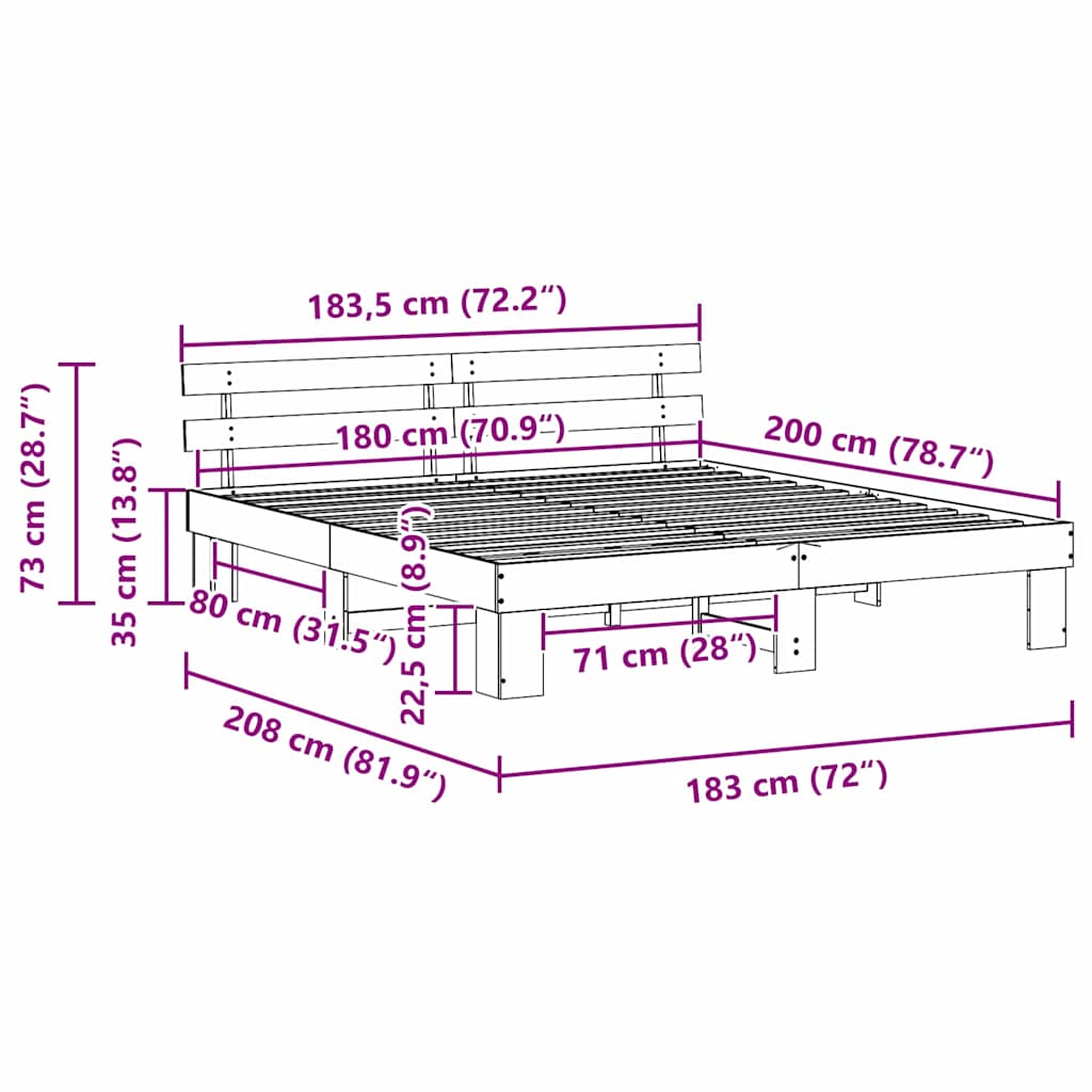 Rám Postele S Čelo Přírodní 180 X 200 Cm Masivní Borové Dřevo