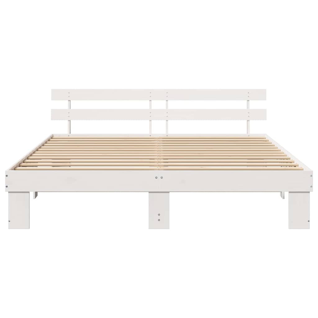Rám Postele S Čelo Bílá 180 X 200 Cm Masivní Borové Dřevo