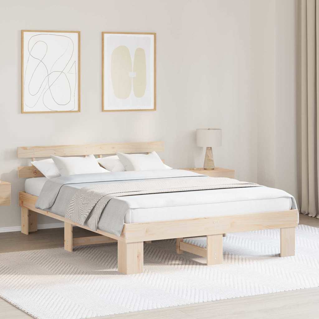 Rám Postele S Čelo Přírodní 150 X 200 Cm Masivní Borové Dřevo