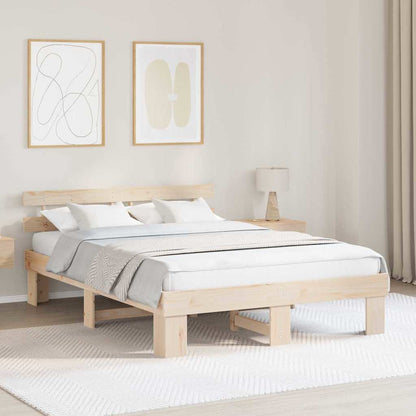 Rám Postele S Čelo Přírodní 150 X 200 Cm Masivní Borové Dřevo