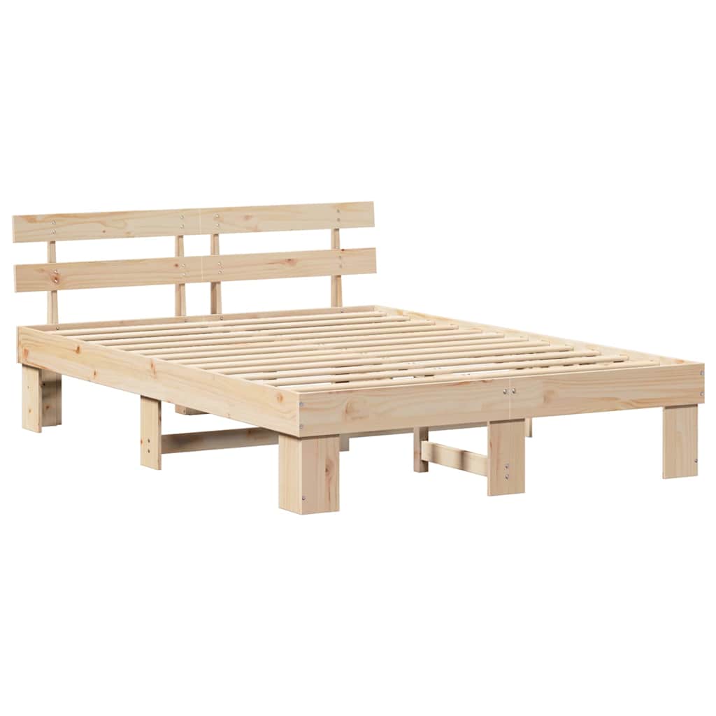 Rám Postele S Čelo Přírodní 150 X 200 Cm Masivní Borové Dřevo