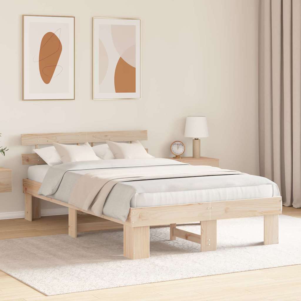 Rám Postele S Čelo Přírodní 120 X 190 Cm Masivní Borové Dřevo