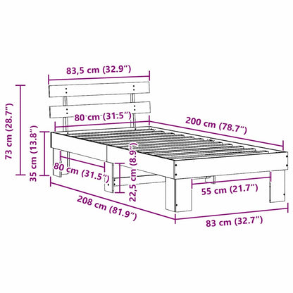 Rám Postele S Čelo Přírodní 80 X 200 Cm Masivní Borové Dřevo