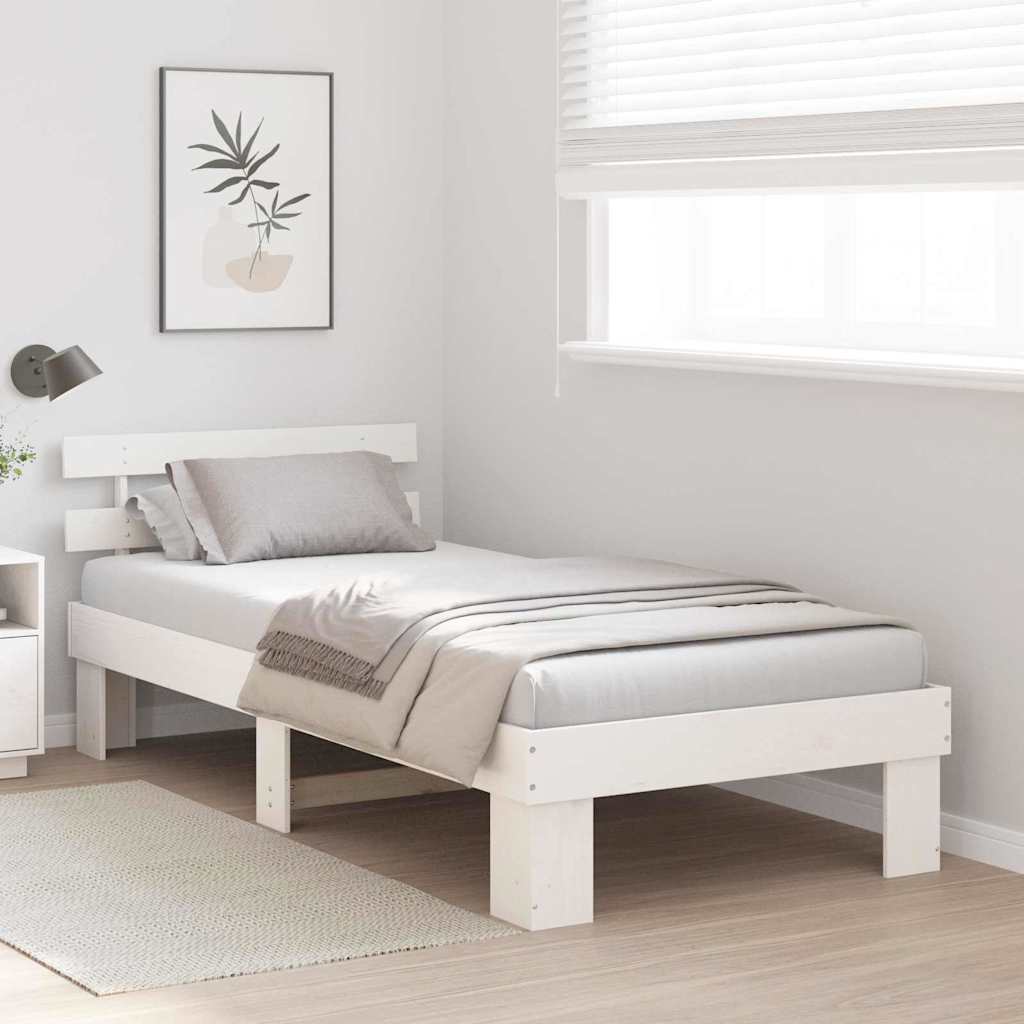 Rám Postele S Čelo Bílá 80 X 200 Cm Masivní Borové Dřevo