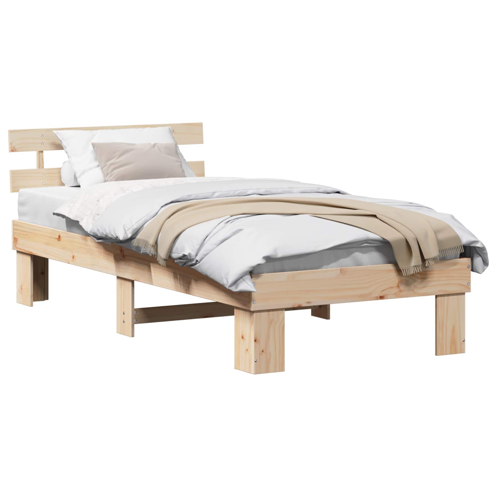 Rám Postele S Čelo Přírodní 75 X 190 Cm Masivní Borové Dřevo