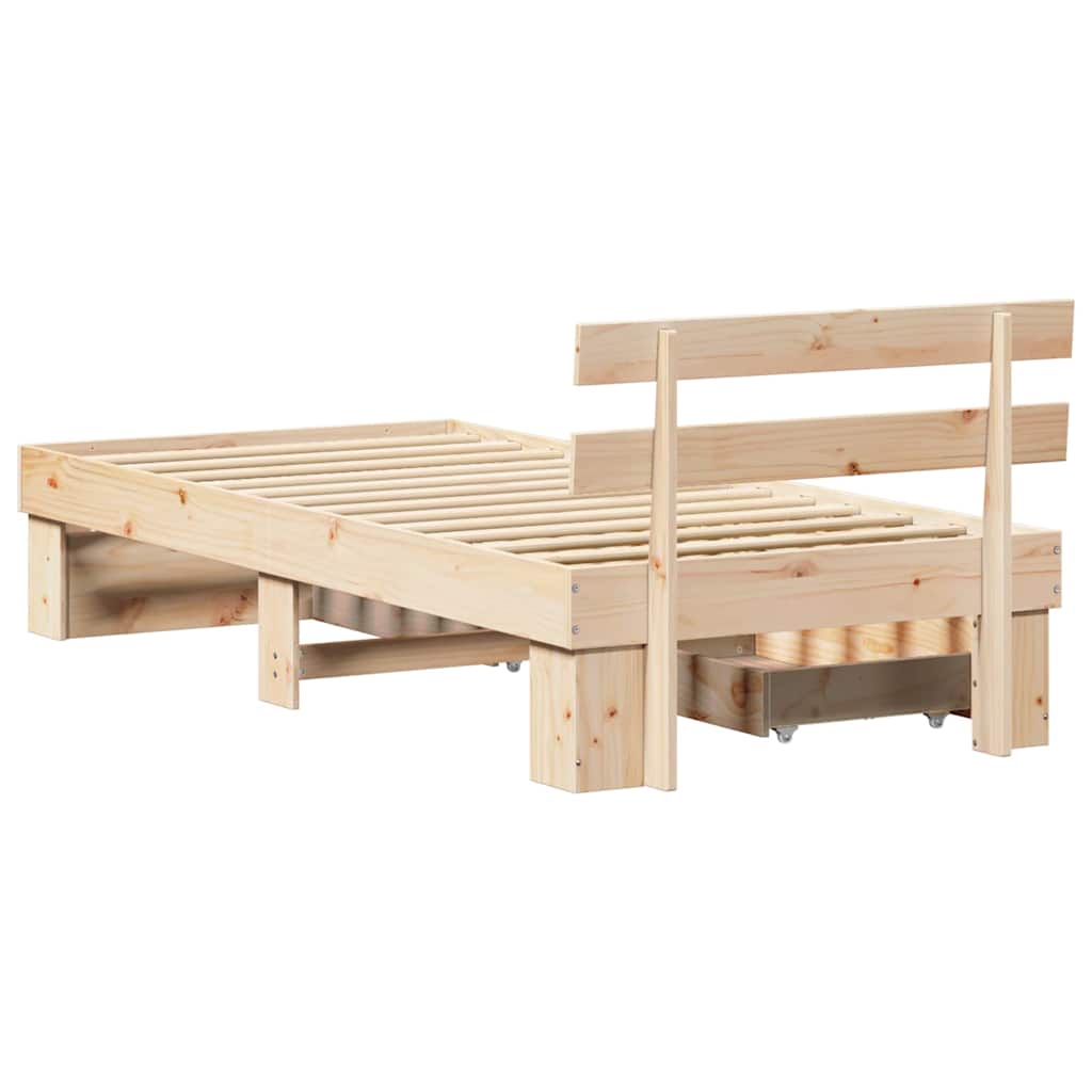 Rám Postele S Čelo Přírodní 100 X 200 Cm Masivní Borové Dřevo