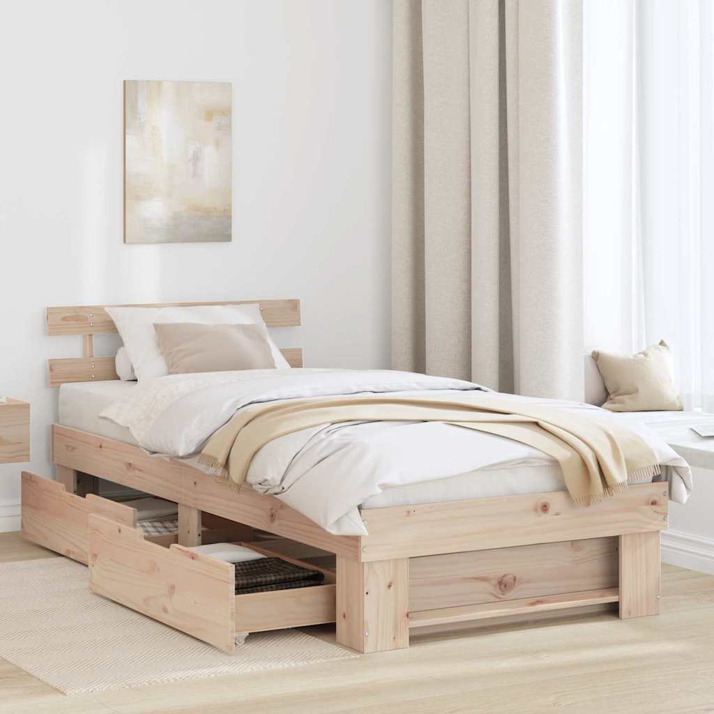 Rám Postele S Čelo Přírodní 75 X 190 Cm Masivní Borové Dřevo