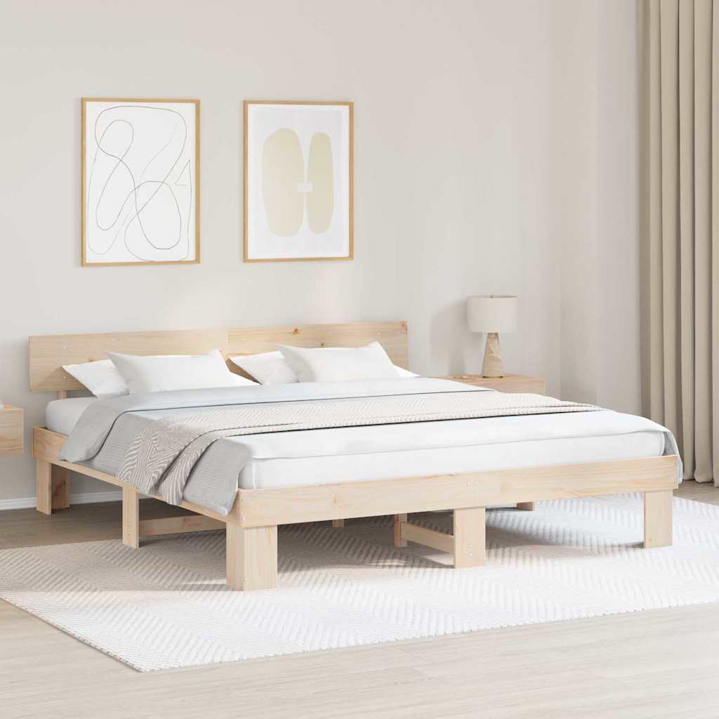Rám Postele S Čelo Přírodní 180 X 200 Cm Masivní Borové Dřevo