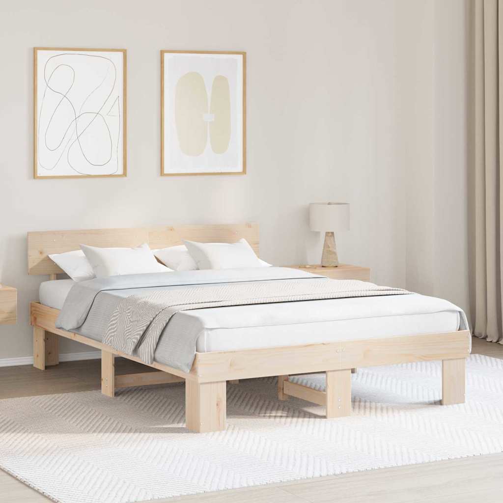 Rám Postele S Čelo Přírodní 160 X 200 Cm Masivní Borové Dřevo