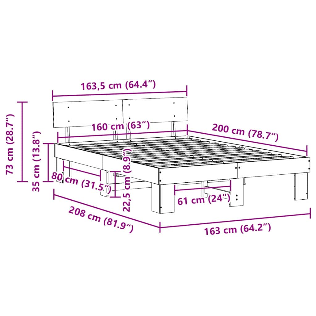 Rám Postele S Čelo Bílá 160 X 200 Cm Masivní Borové Dřevo