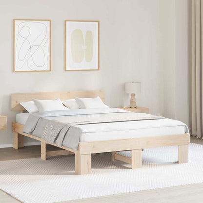 Rám Postele S Čelo Přírodní 150 X 200 Cm Masivní Borové Dřevo