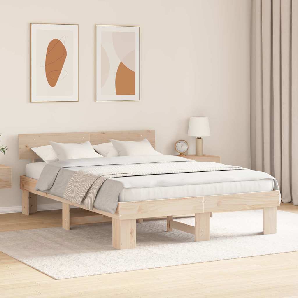 Rám Postele S Čelo Přírodní 140 X 200 Cm Masivní Borové Dřevo