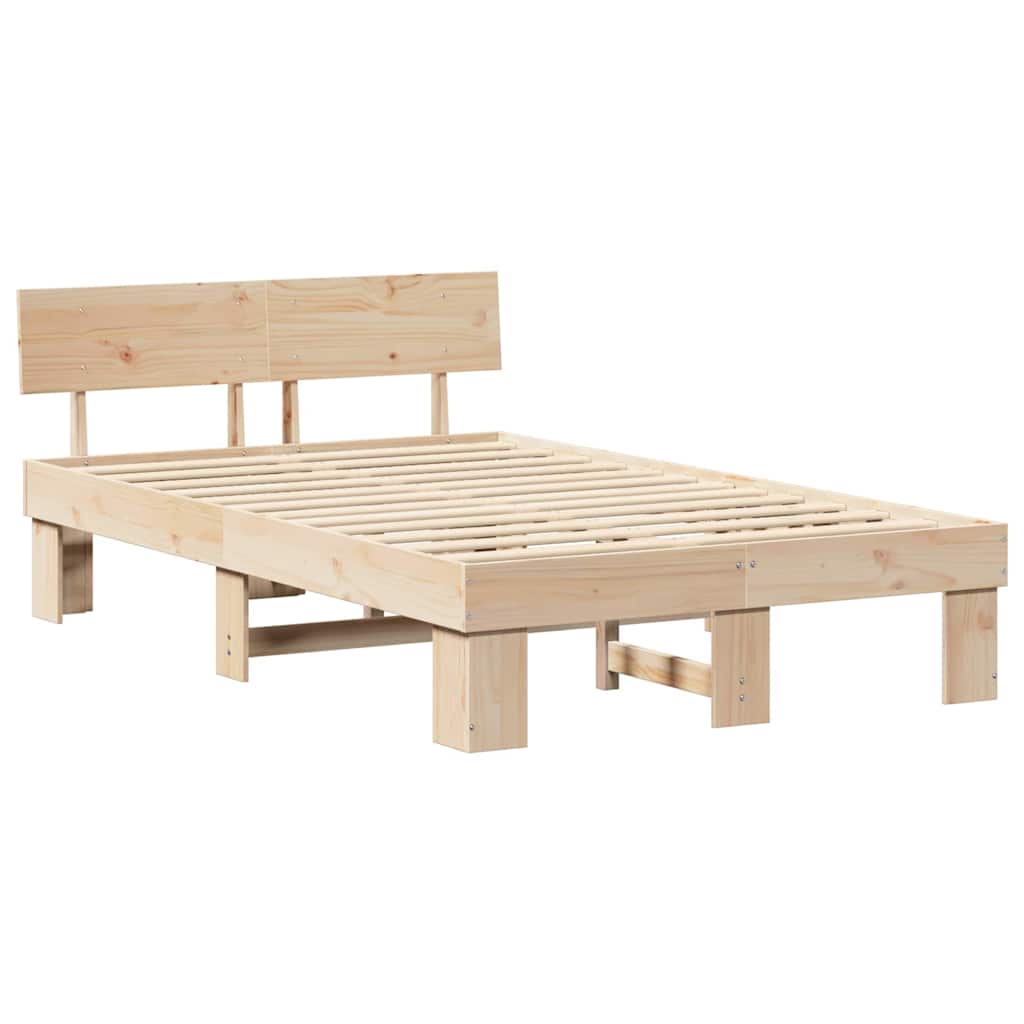 Rám Postele S Čelo Přírodní 120 X 200 Cm Masivní Borové Dřevo