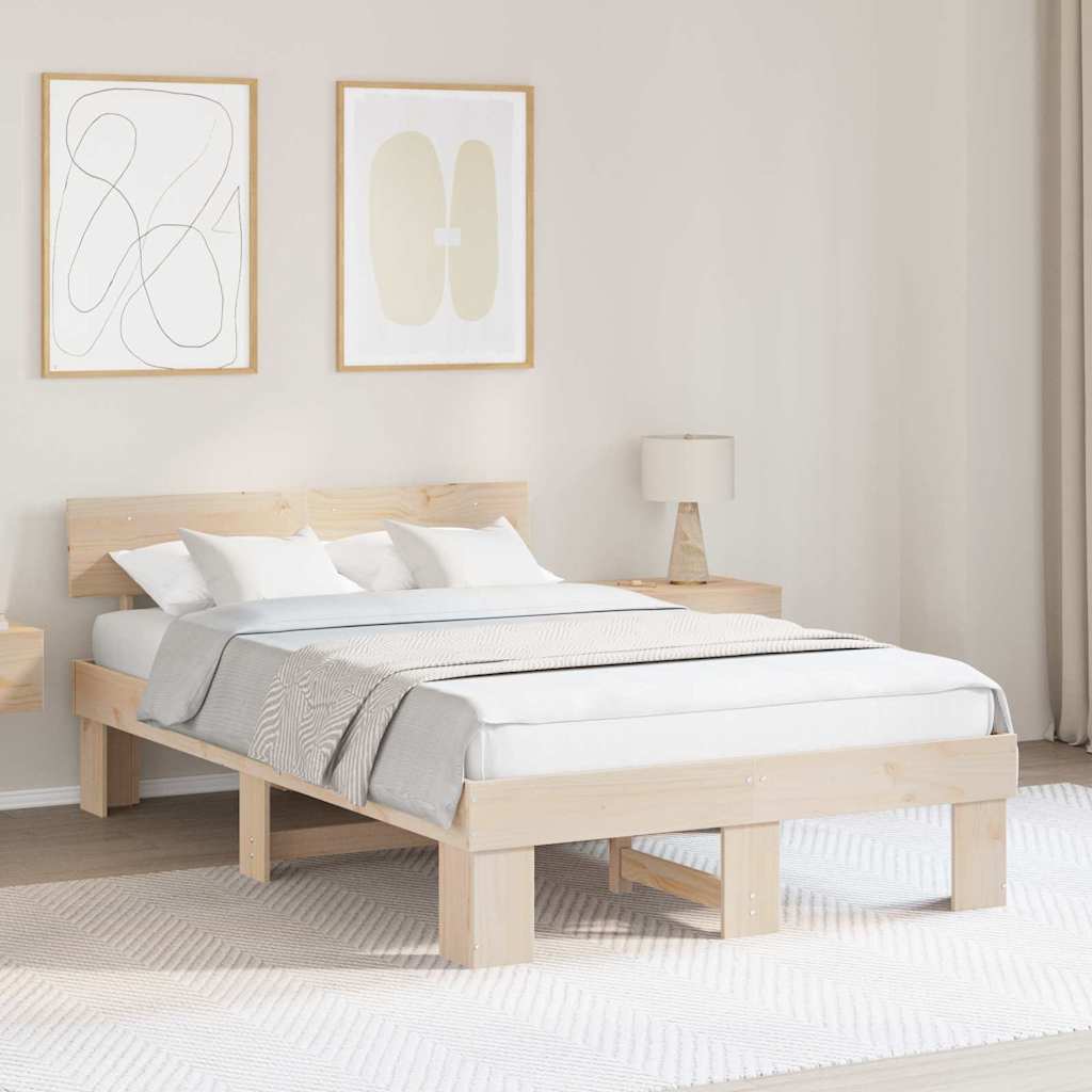 Rám Postele S Čelo Přírodní 135 X 190 Cm Masivní Borové Dřevo