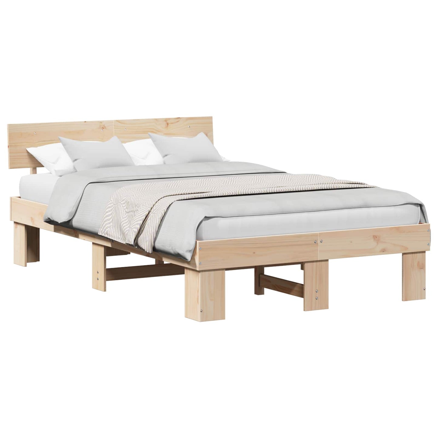 Rám Postele S Čelo Přírodní 135 X 190 Cm Masivní Borové Dřevo