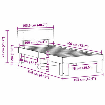 Rám Postele S Čelo Přírodní 100 X 200 Cm Masivní Borové Dřevo